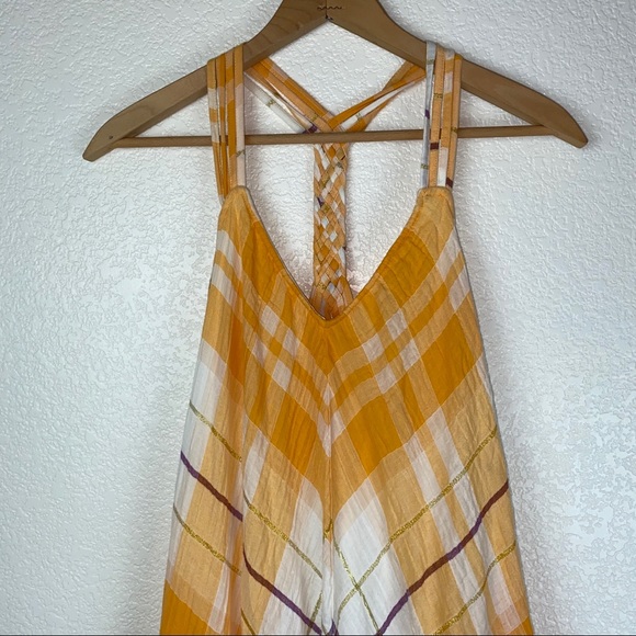 Anthro Holding Horses Cream & Mango Gold Plaid Maxi Dress - Picture 8 of 14
